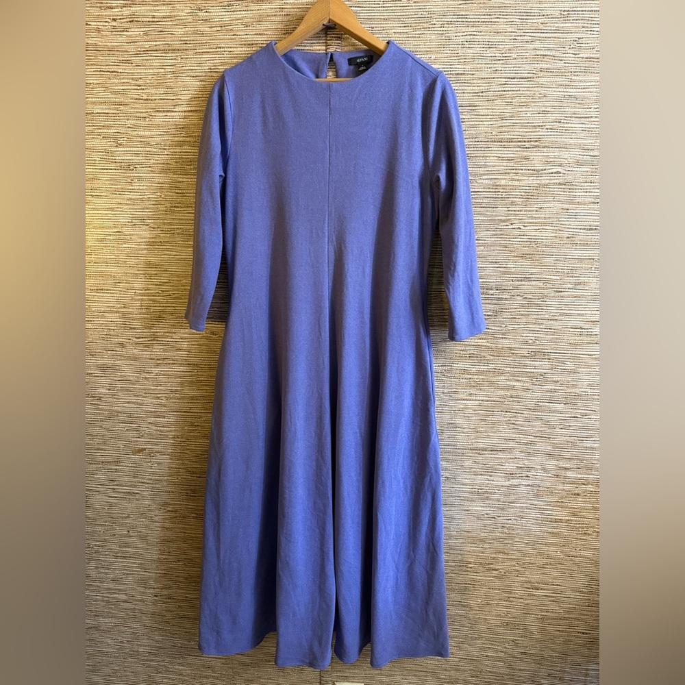 Alfani Elements Dress Size Small Velvet Commuter Travel Blue Lavender 3/4 Sleeve